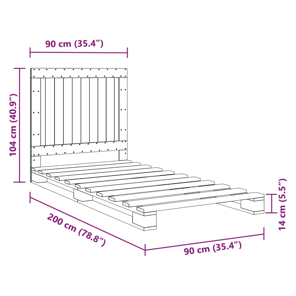 Giroletto con Testiera Grigio 90x200 cm Legno Massello di Pino | homemem39