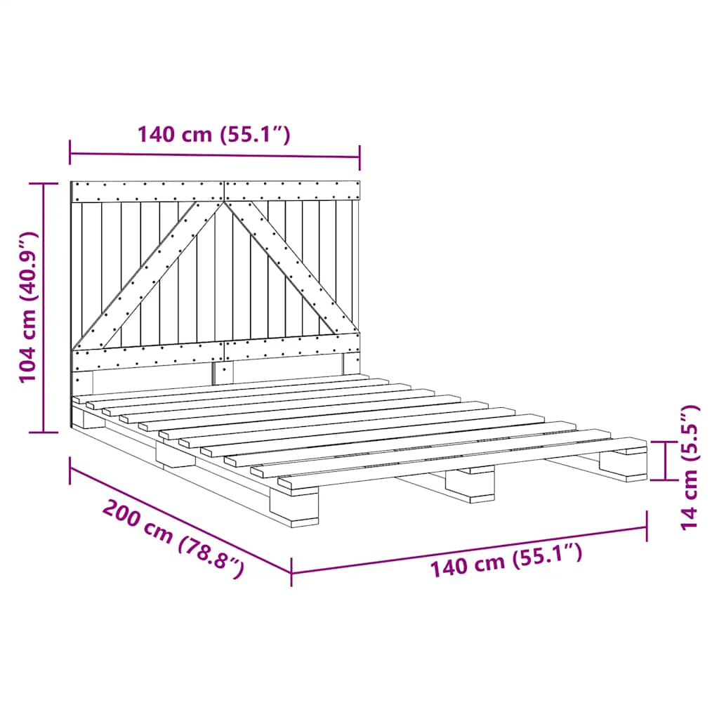 Giroletto con Testiera 140x200 cm in Legno Massello di Pino - homemem39