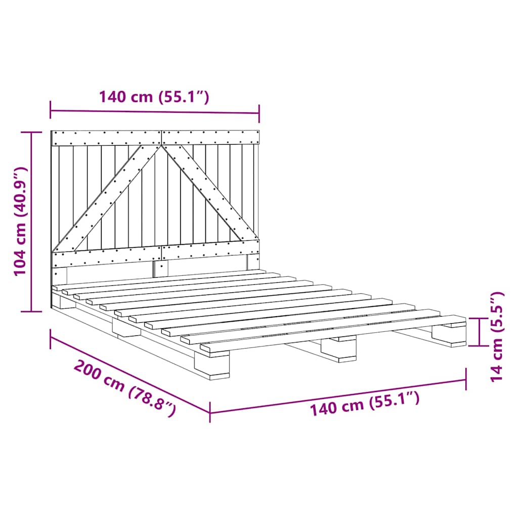 Giroletto con Testiera Grigio 140x200 cm Legno Massello di Pino | homemem39