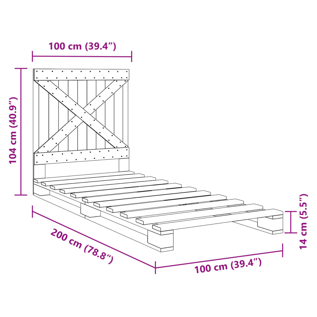 Giroletto con Testiera 100x200 cm Legno Massello di Pino | homemem39