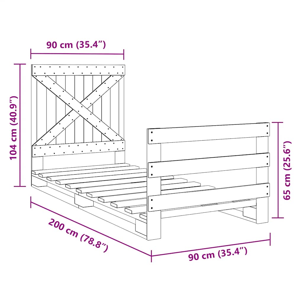 Giroletto con Testiera 90x200 cm in Legno Massello di Pino | homemem39