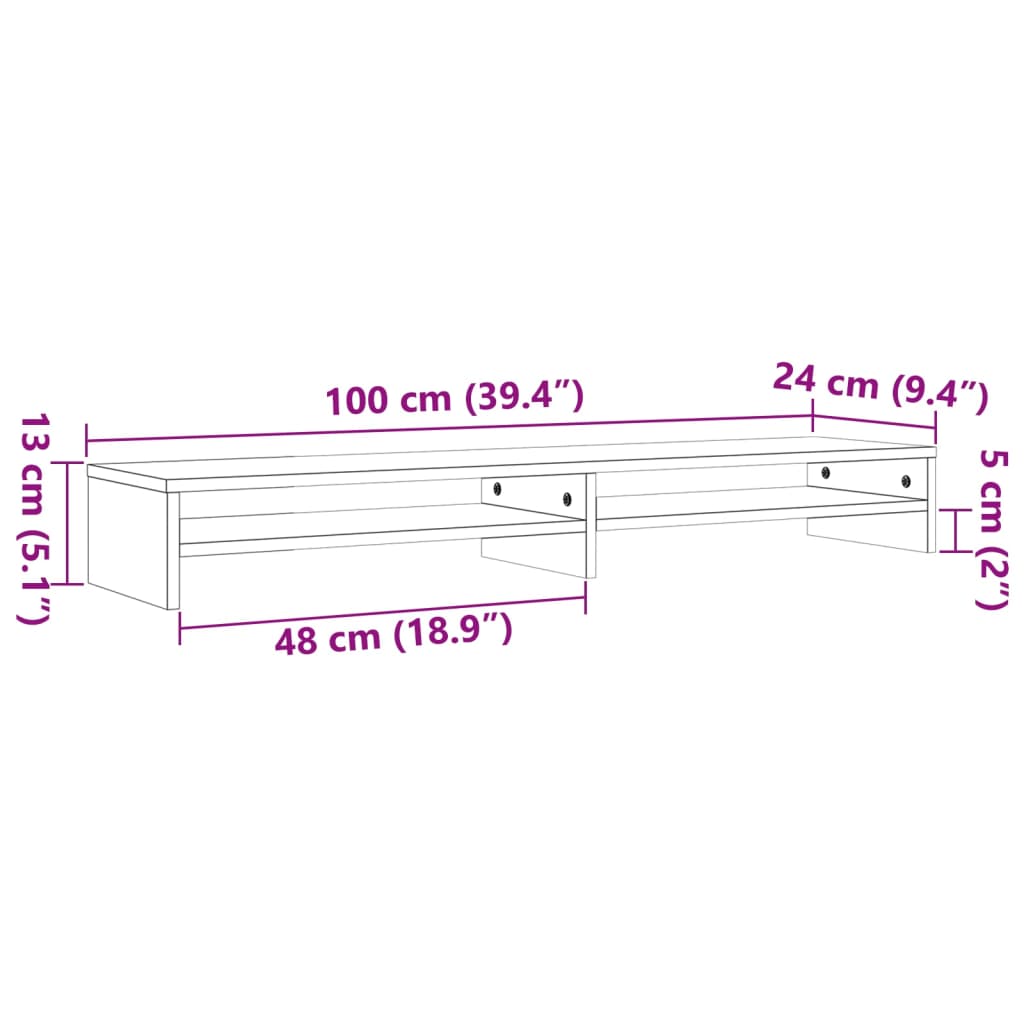 Supporto Monitor Marrone Cera 100x24x13 cm Legno Massello Pino - homemem39