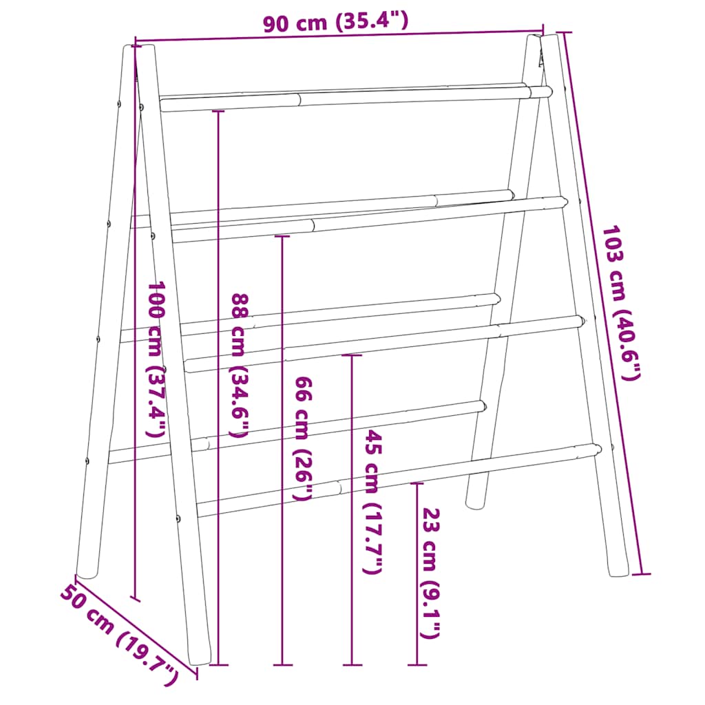 Scala Portasciugamani Doppia con 4 Pioli 90x50x100 cm in Bambù - homemem39