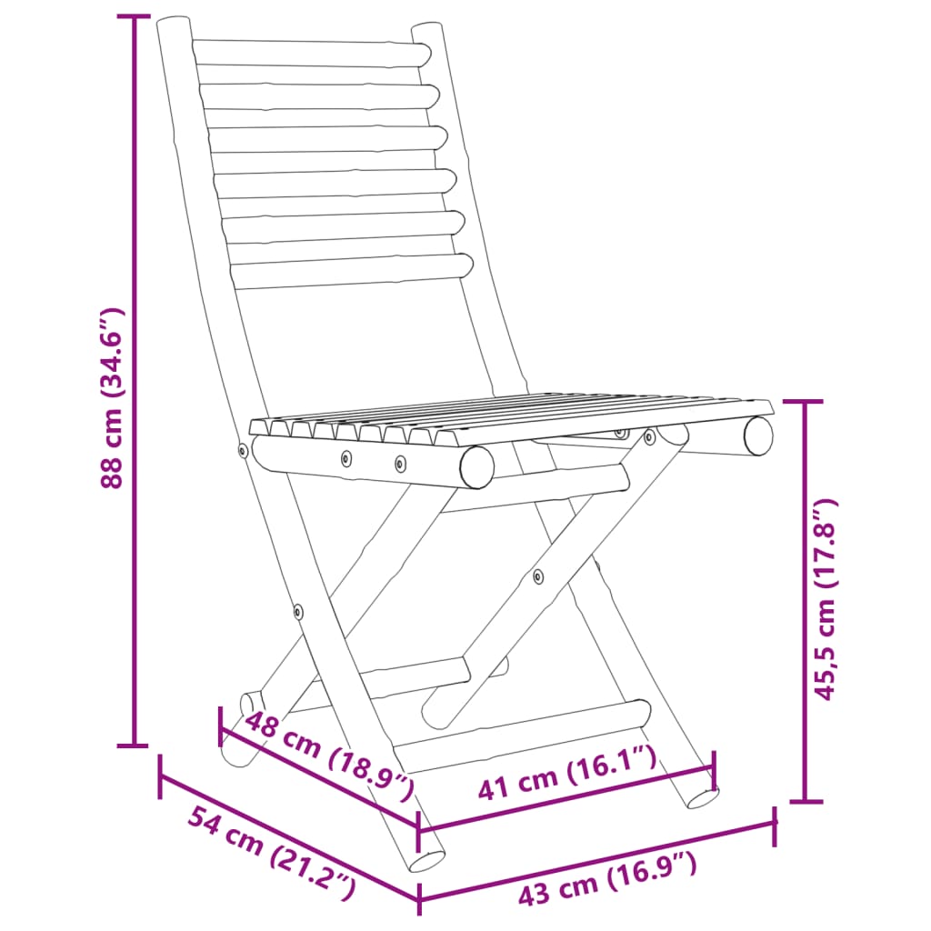 Sedie da Giardino Pieghevoli 2 pz 43x54x88 cm in Bambù | homemem39