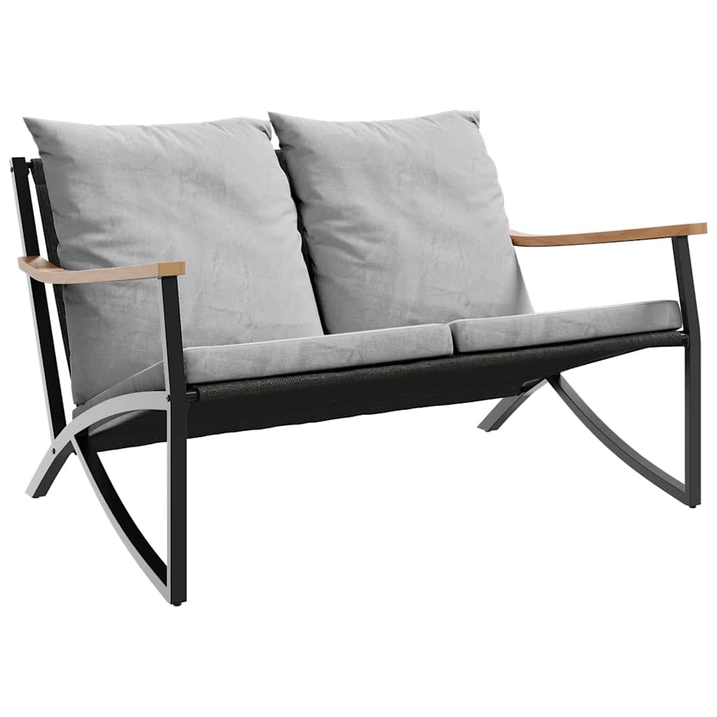 Panchina da Giardino con Cuscini 120 cm Nera in Acciaio