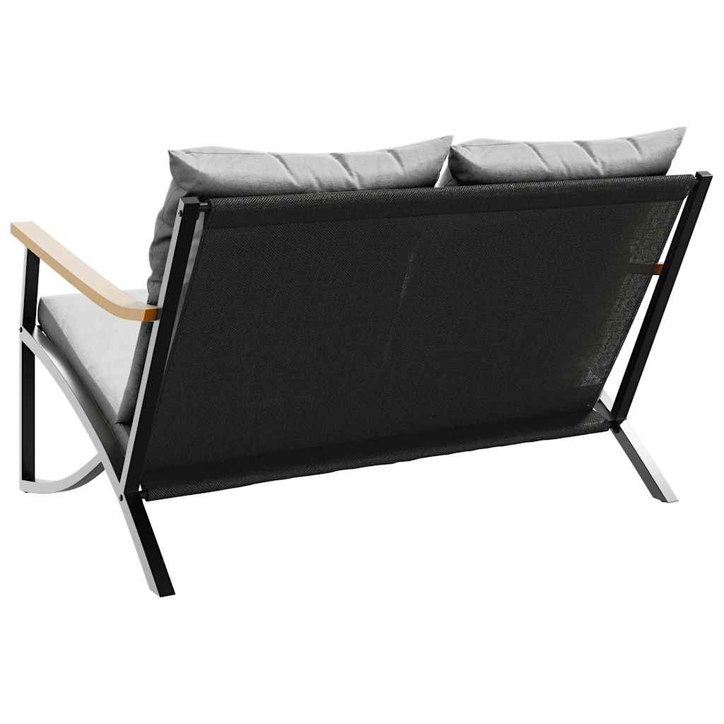 Panchina da Giardino con Cuscini 120 cm Nera in Acciaio