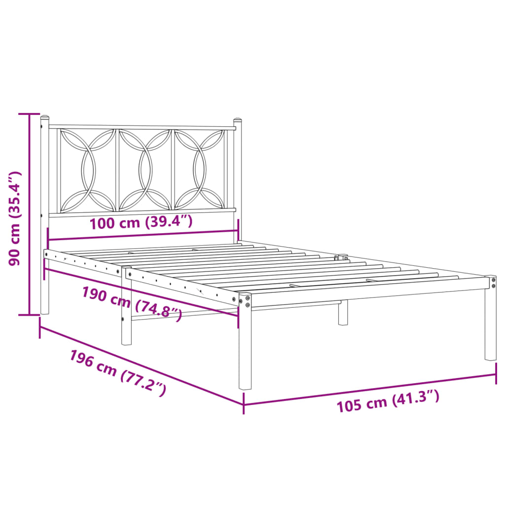 Giroletto con Testiera Metallo Bianco 100x190 cm | homemem39