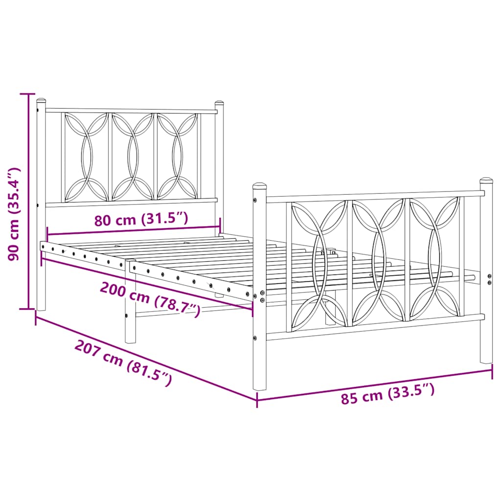 Giroletto con Testiera e Pediera Metallo Bianco 80x200 cm | homemem39