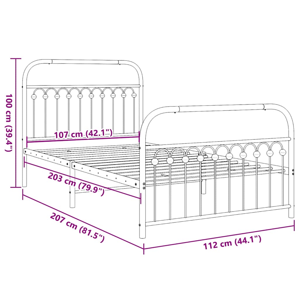 Giroletto con Testiera e Pediera Metallo Nero 107x203 cm | homemem39