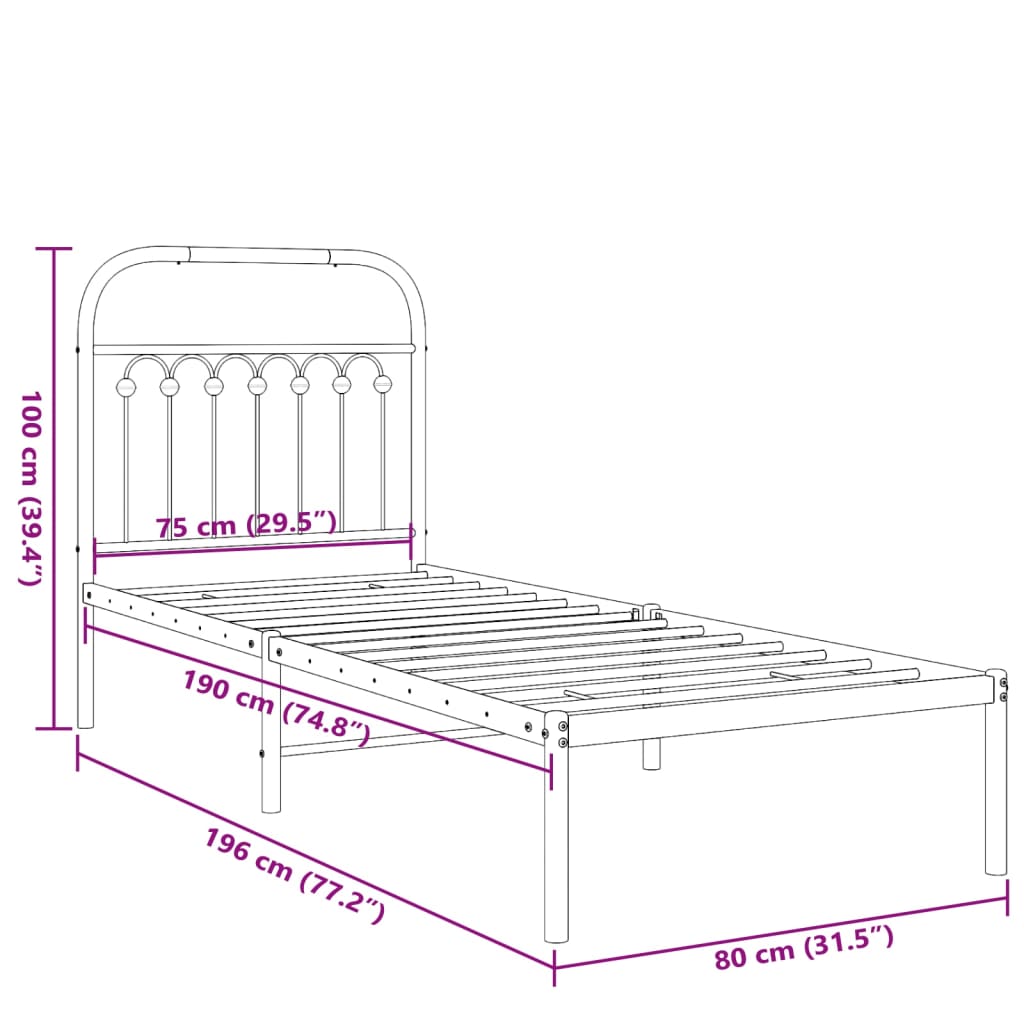 Giroletto senza Materaso con Testiera Metallo Bianco 75x190 cm | homemem39
