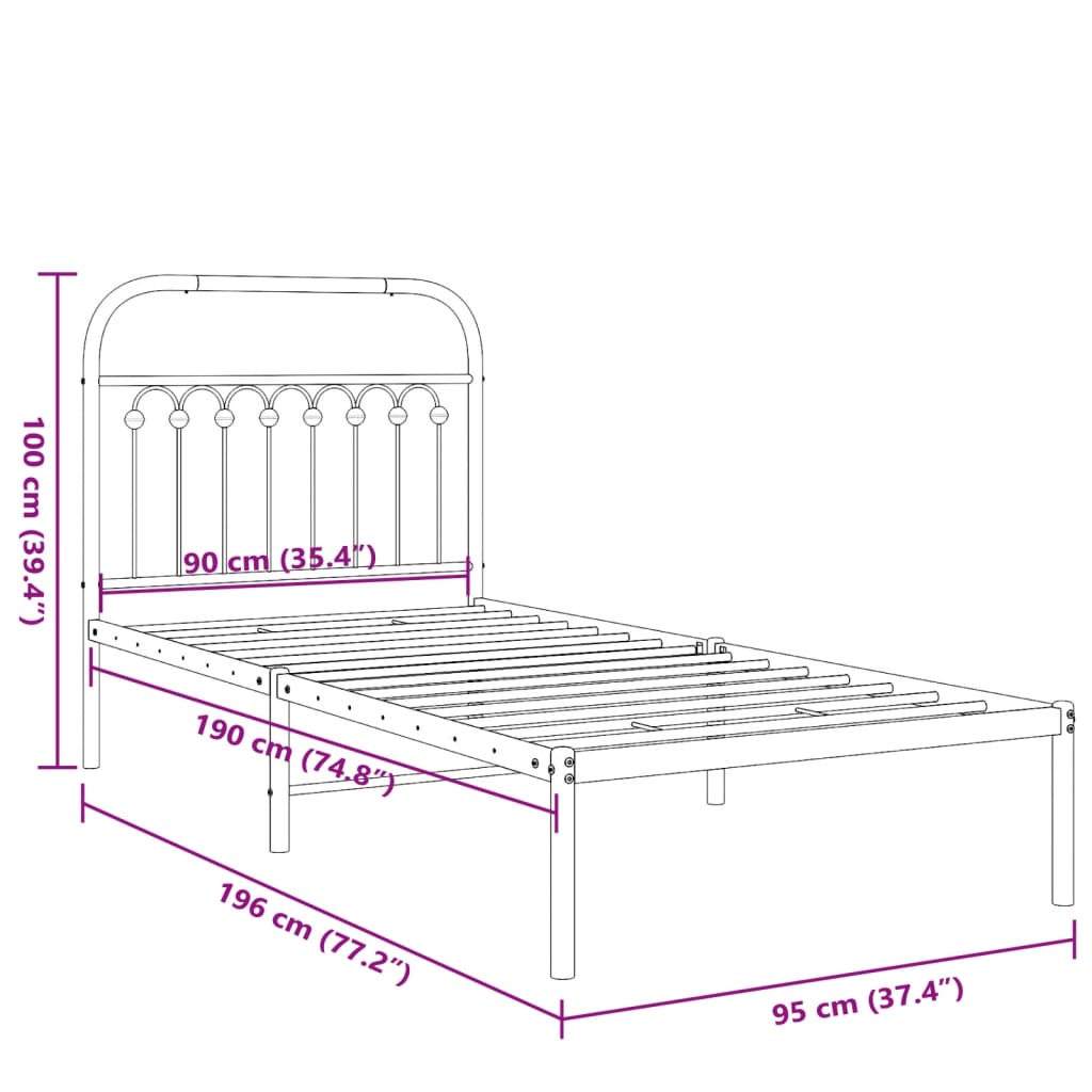 Giroletto con Testiera Metallo Bianco 90x190 cm | homemem39