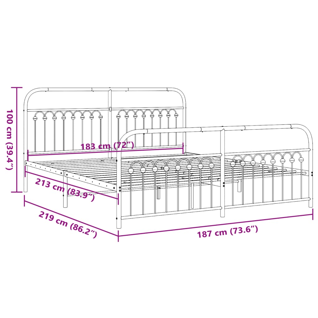 Giroletto con Testiera e Pediera Metallo Bianco 183x213 cm | homemem39