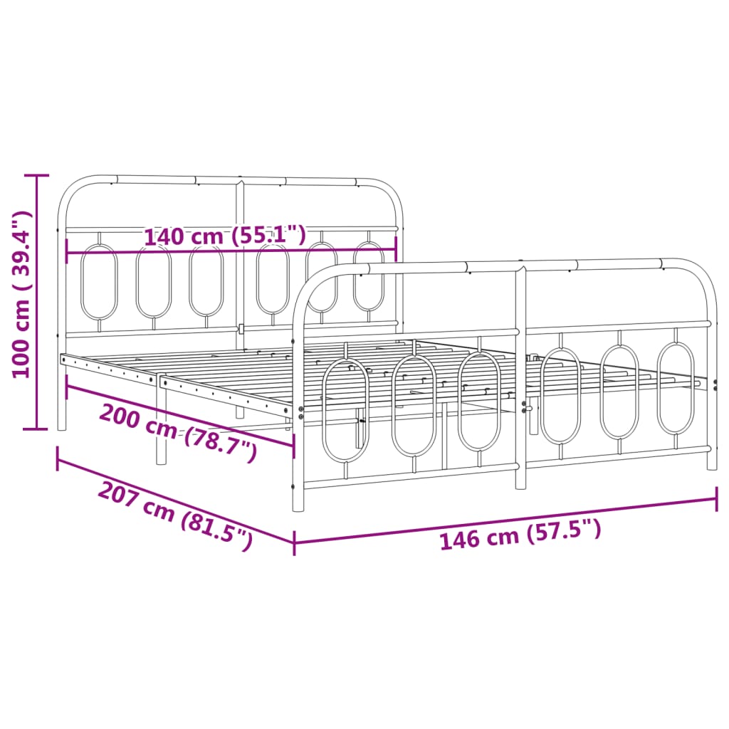 Giroletto con Testiera e Pediera Metallo Bianco 140x200 cm | homemem39