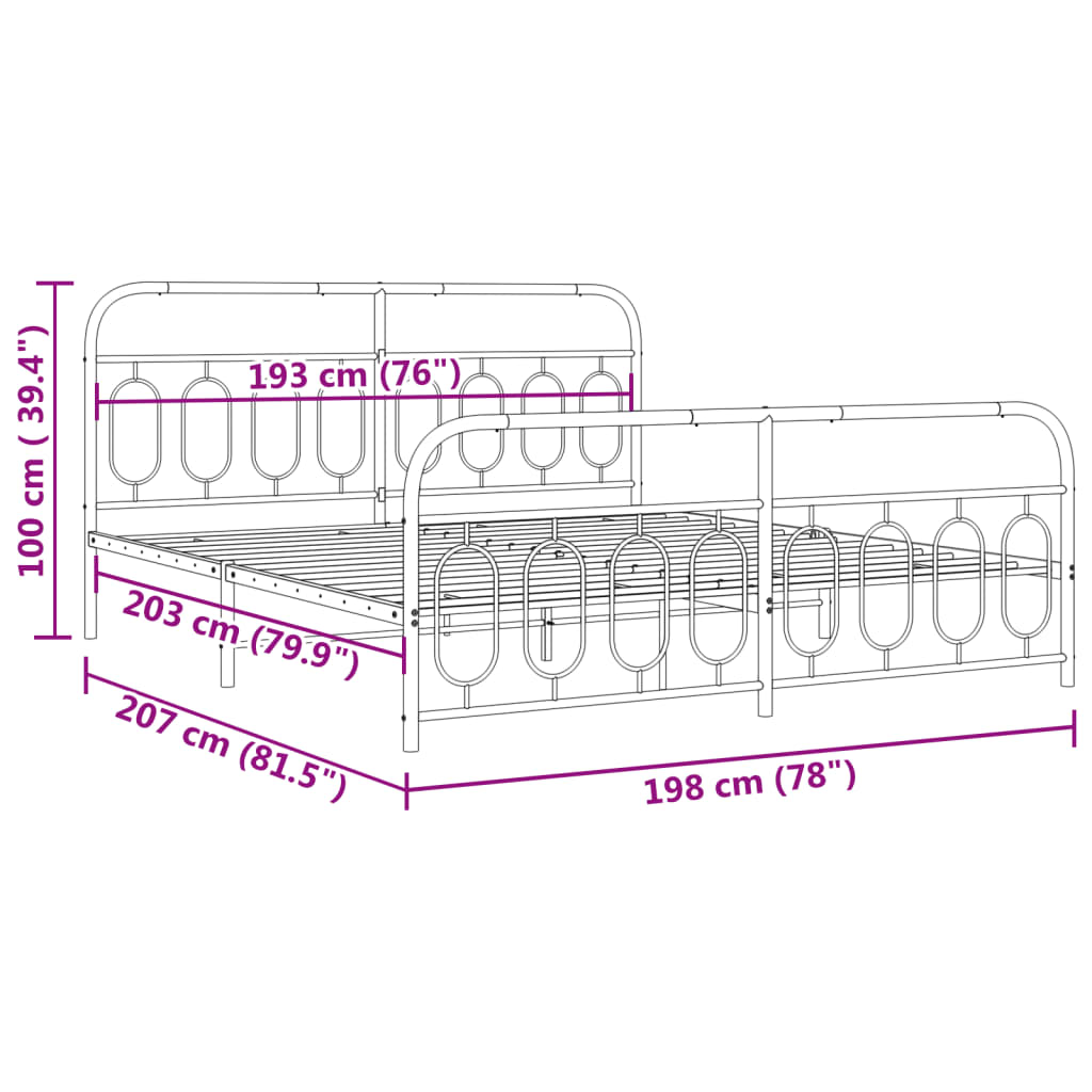 Giroletto con Testiera e Pediera Metallo Bianco 193x203 cm | homemem39