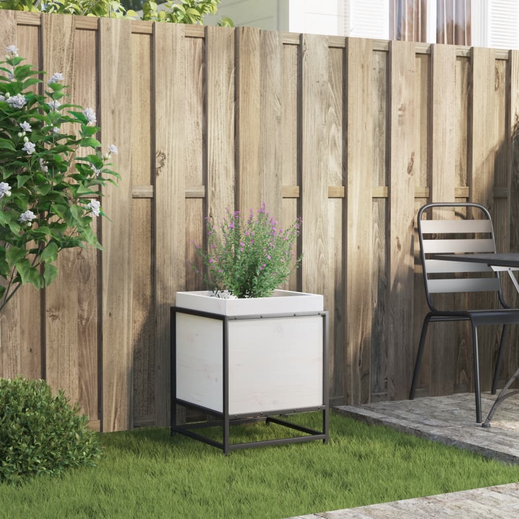 Fioriera da Giardino Bianca 40x40x50 cm Legno Massello di Pino - homemem39