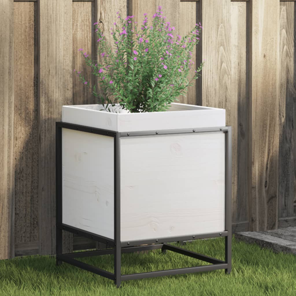 Fioriera da Giardino Bianca 40x40x50 cm Legno Massello di Pino - homemem39