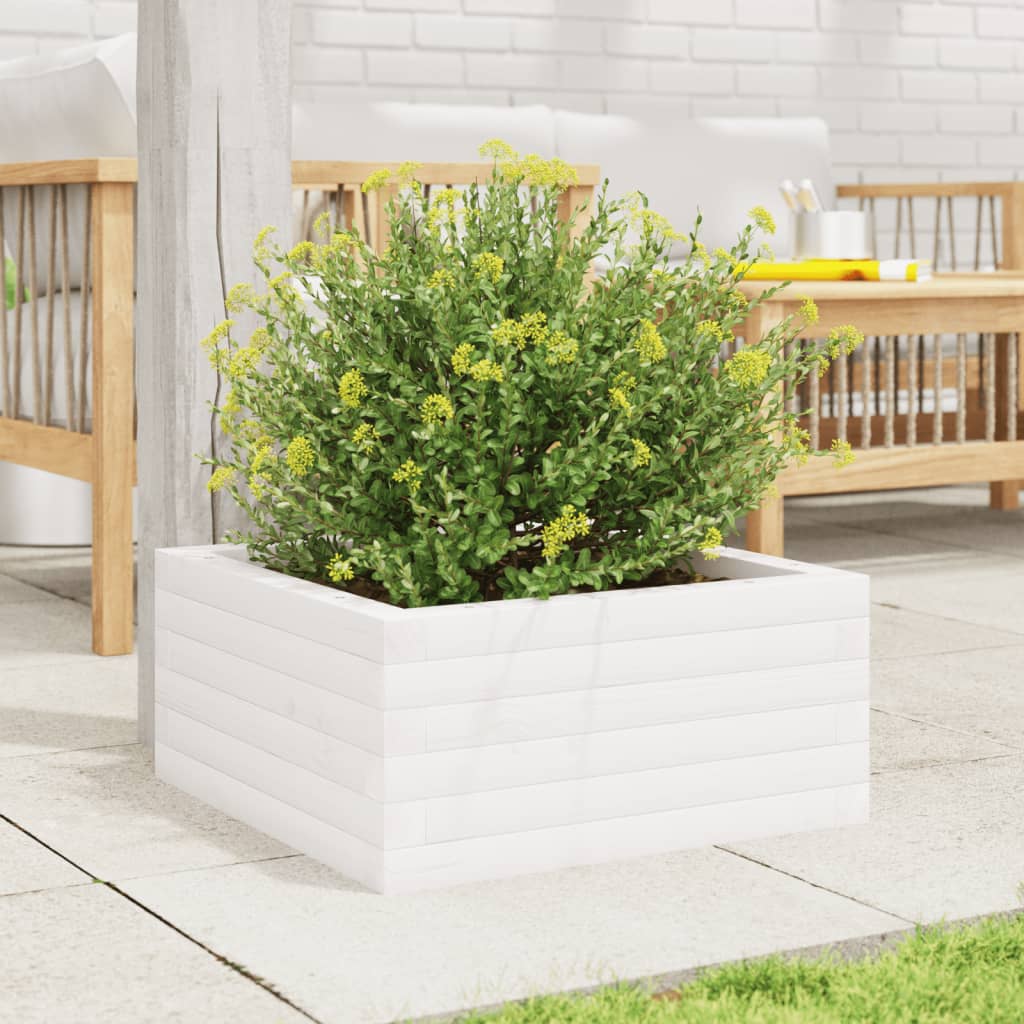 Fioriera da Giardino Bianca 50x50x23 cm Legno Massello di Pino - homemem39