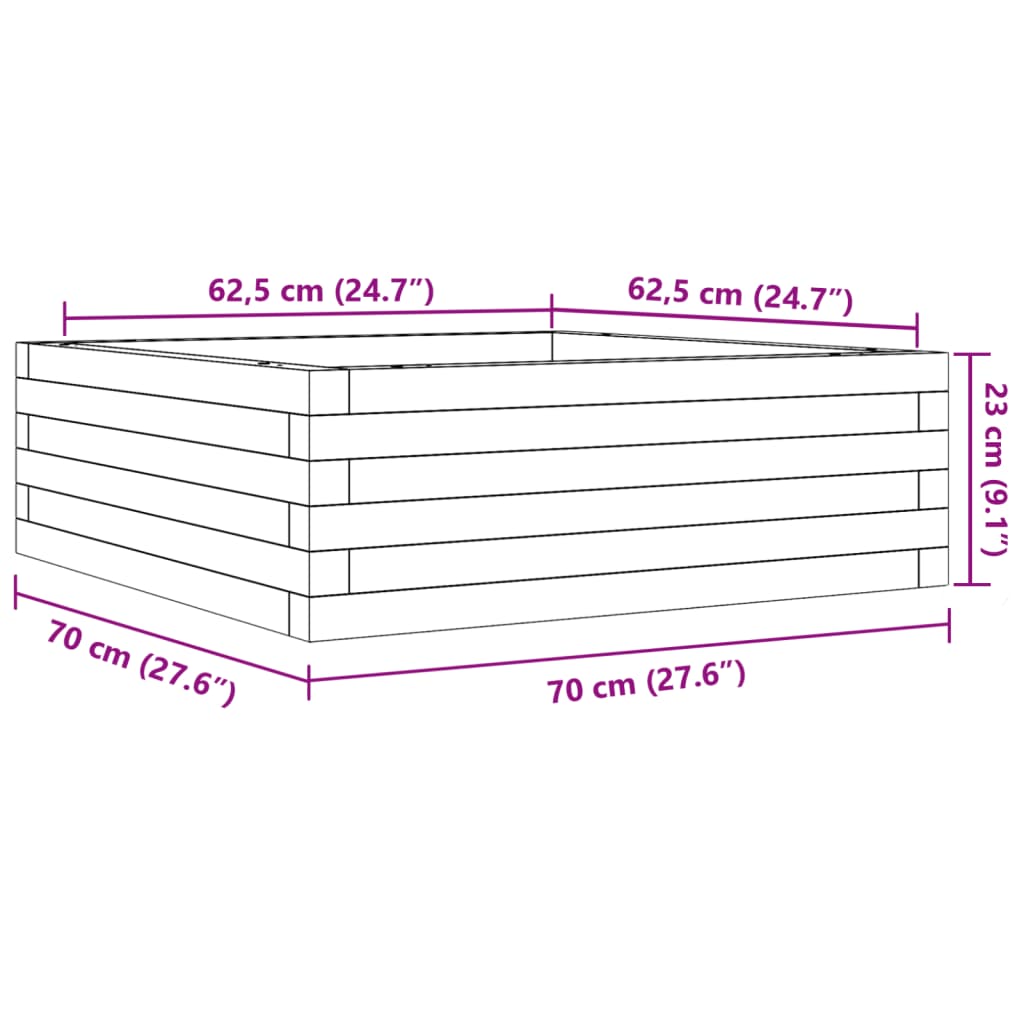 Fioriera da Giardino 70x70x23 cm in Legno di Pino Impregnato - homemem39