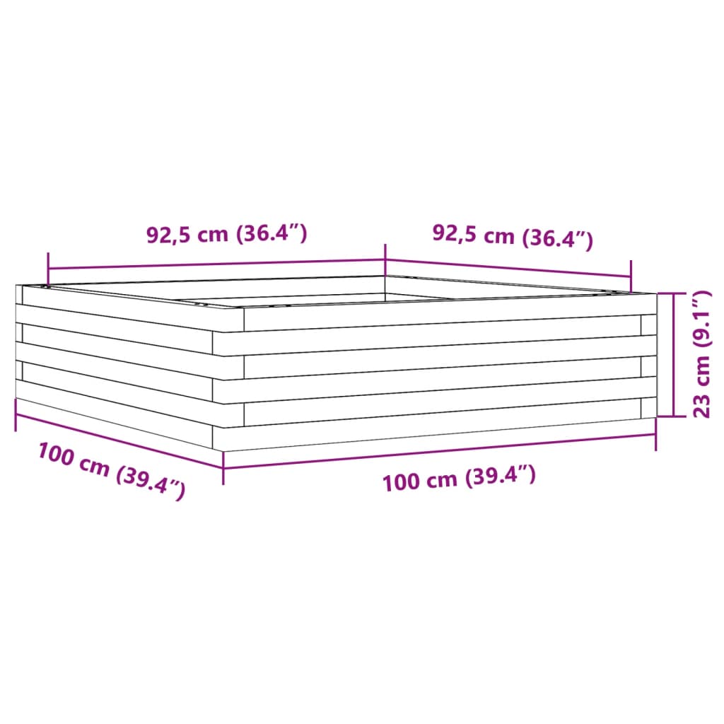 Fioriera da Giardino 100x100x23 cm in Legno Massello di Pino