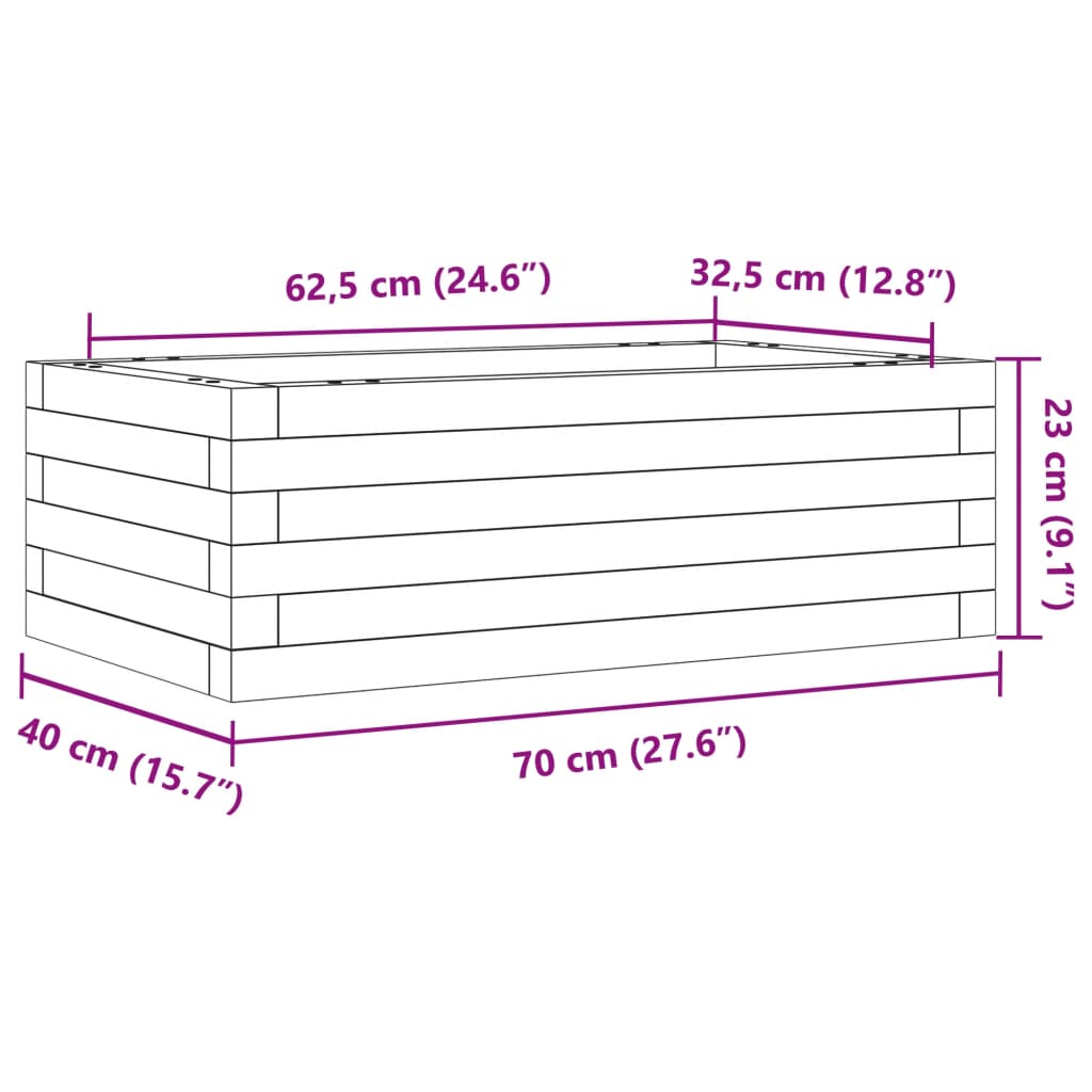 Fioriera da Giardino Bianca 70x40x23 cm Legno Massello di Pino