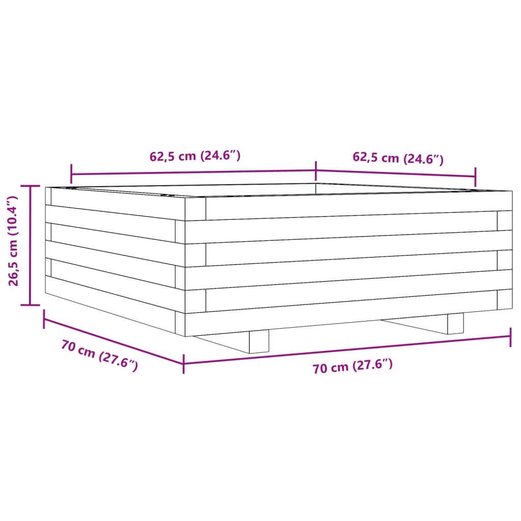 Fioriera Giardino Marrone Cera 70x70x26,5cm Legno Massello Pino | homemem39