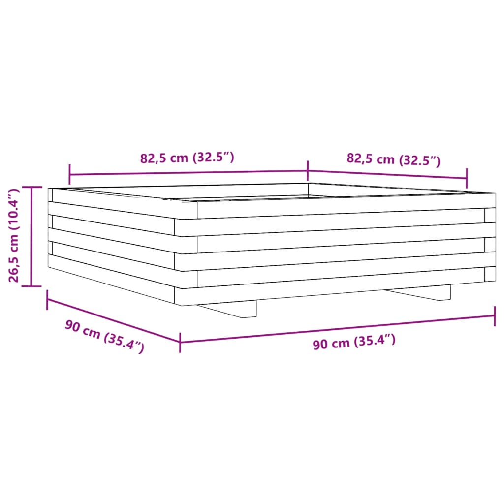 Fioriera da Giardino 90x90x26,5 cm in Legno Massello di Pino - homemem39