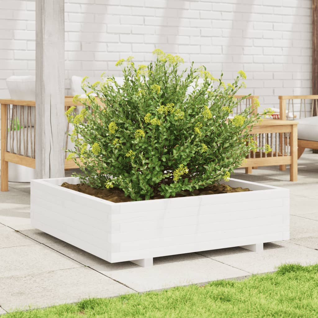 Fioriera da Giardino Bianca 90x90x26,5cm Legno Massello di Pino - homemem39
