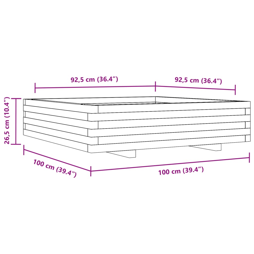 Fioriera da Giardino 100x100x26,5 cm in Legno Massello di Pino | homemem39