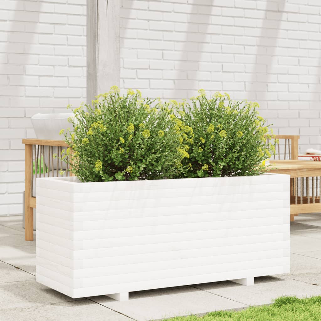 Fioriera da Giardino Bianca 110x40x49,5 cm Legno Massello Pino - homemem39