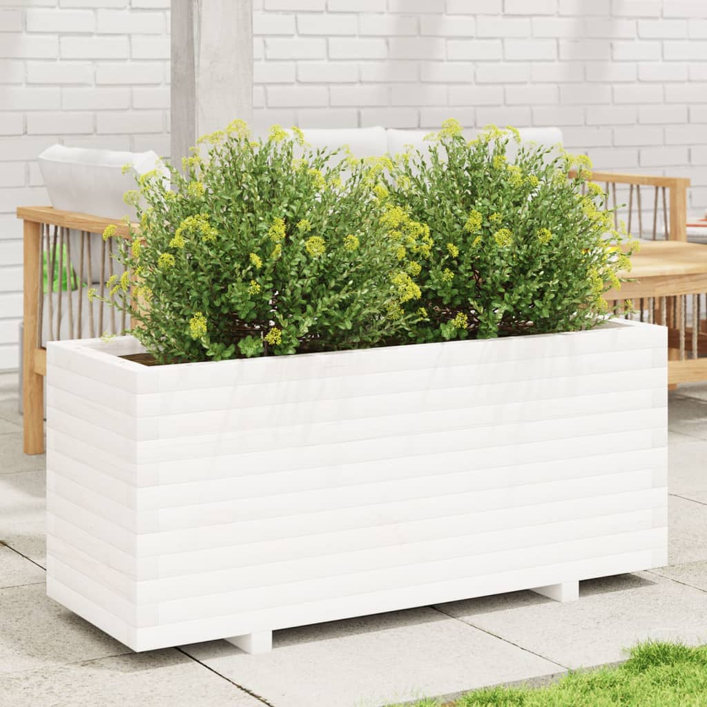 Fioriera da Giardino Bianca 110x40x49,5 cm Legno Massello Pino - homemem39