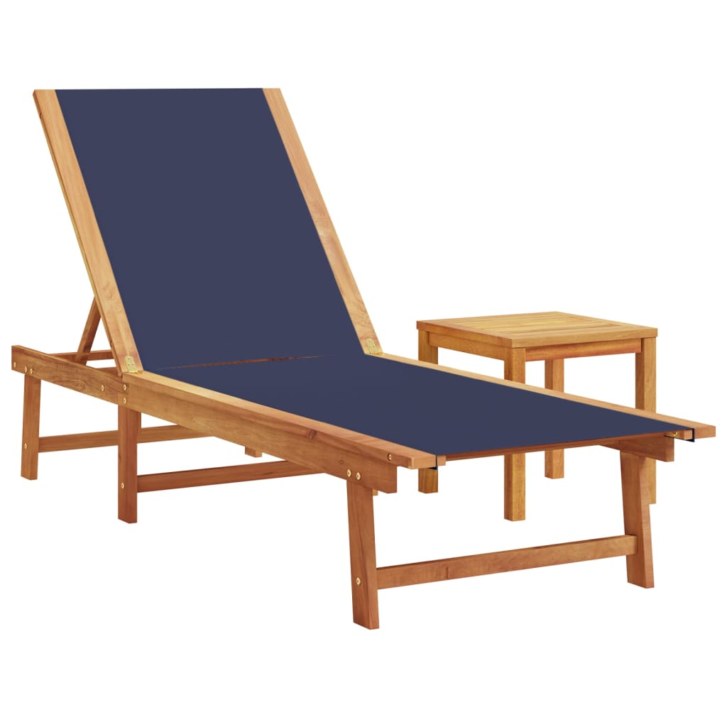 Lettino Prendisole con Tavolo Blu Massello Acacia e Textilene - homemem39
