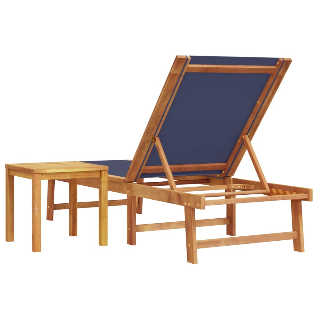Lettino Prendisole con Tavolo Blu Massello Acacia e Textilene - homemem39