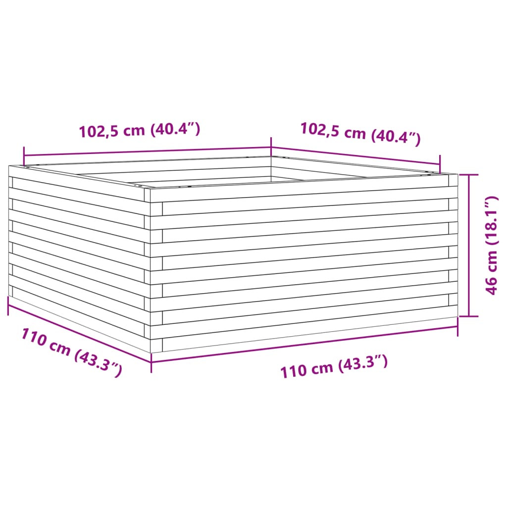 Fioriera da Giardino Bianca 110x110x46cm Legno Massello di Pino - homemem39