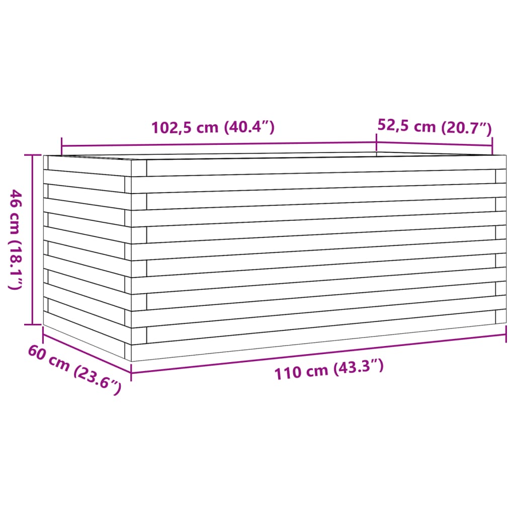 Fioriera da Giardino Bianca 110x60x46 cm Legno Massello di Pino - homemem39