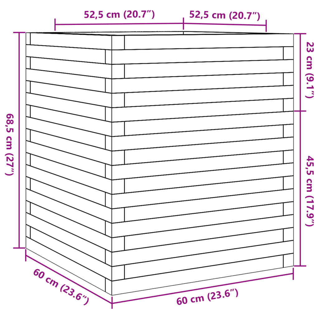 Fioriera Giardino Marrone Cera 60x60x68,5cm Legno Massello Pino - homemem39
