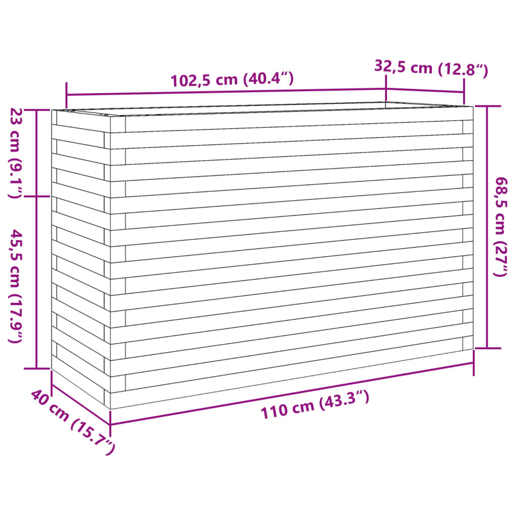 Fioriera Giardino Marrone Cera 110x40x68,5 Legno Massello Pino - homemem39