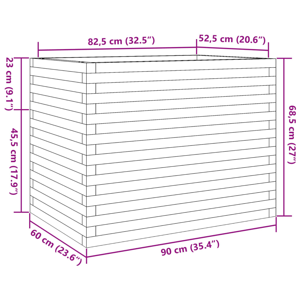 Fioriera Giardino Marrone Cera 90x60x68,5cm Legno Massello Pino - homemem39