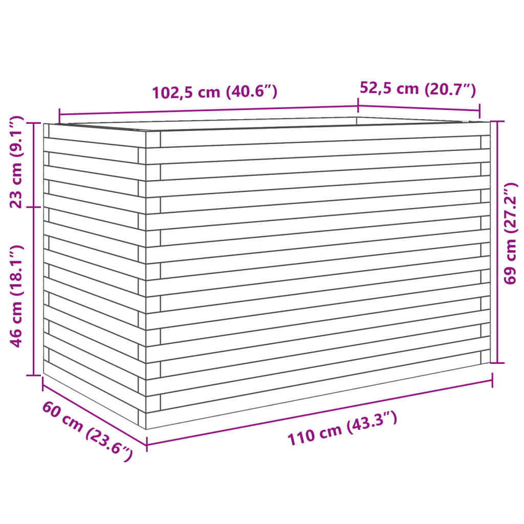 Fioriera Giardino Marrone Cera 110x60x68,5 Legno Massello Pino - homemem39