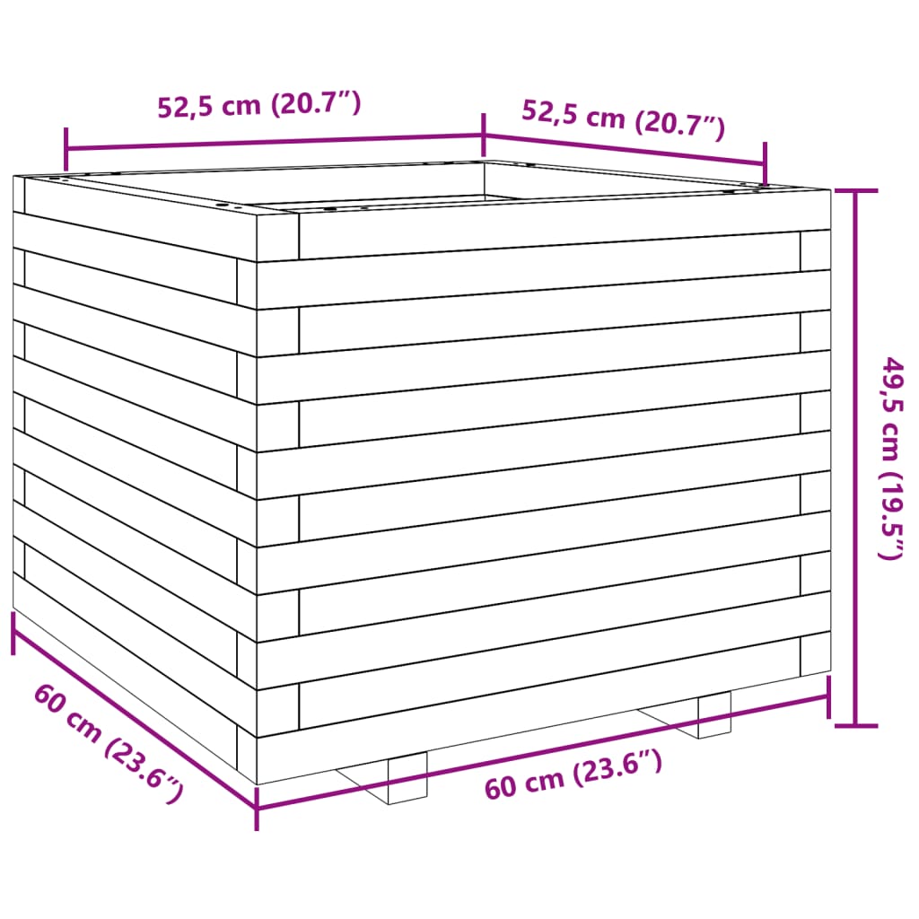Fioriera Giardino Marrone Cera 60x60x49,5cm Legno Massello Pino - homemem39