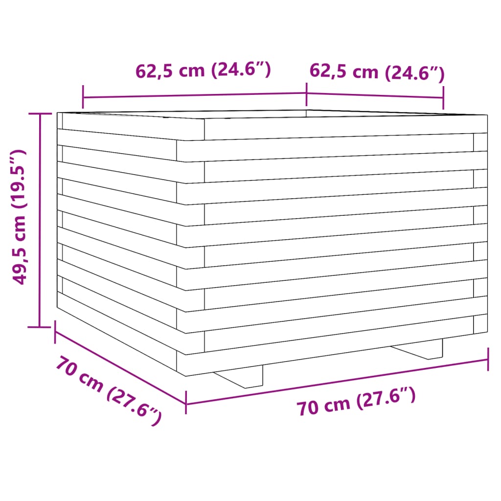 Fioriera da Giardino Bianca 70x70x49,5cm Legno Massello di Pino - homemem39