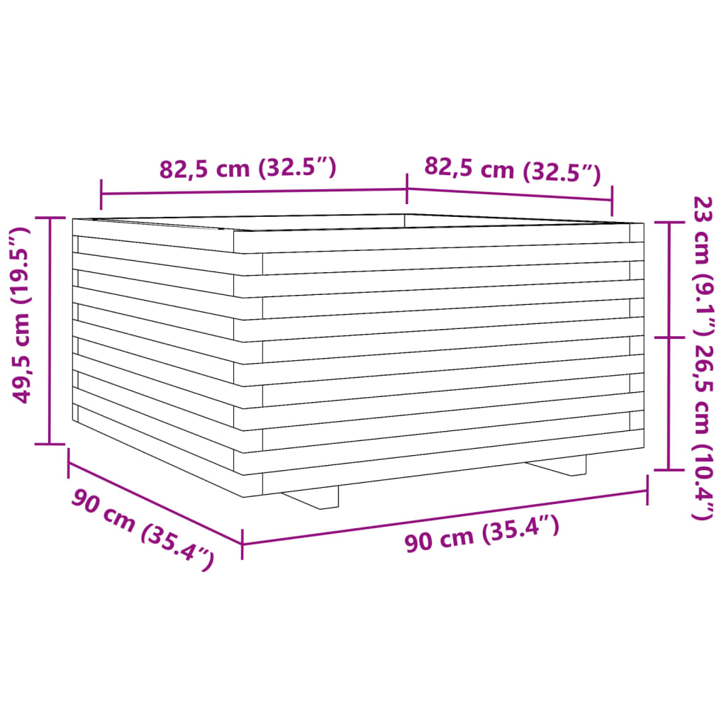 Fioriera da Giardino Bianca 90x90x49,5cm Legno Massello di Pino