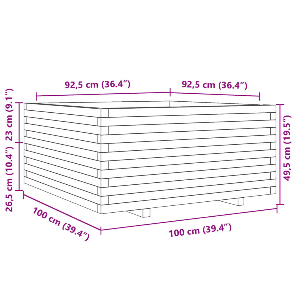 Fioriera Giardino Marrone Cera 100x100x49,5 Legno Massello Pino - homemem39