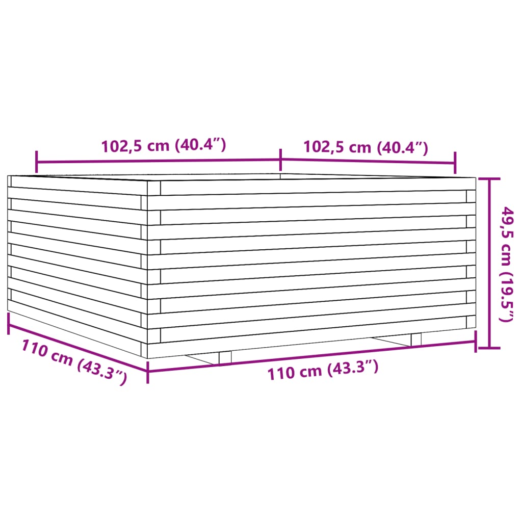 Fioriera da Giardino Bianca 110x110x49,5 cm Legno Massello Pino - homemem39