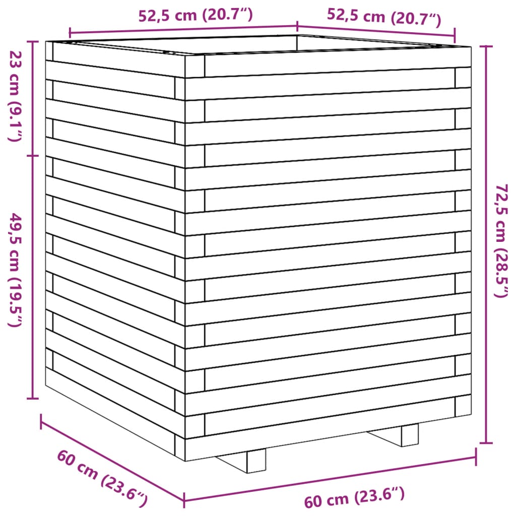 Fioriera Giardino Marrone Cera 60x60x72,5cm Legno Massello Pino - homemem39