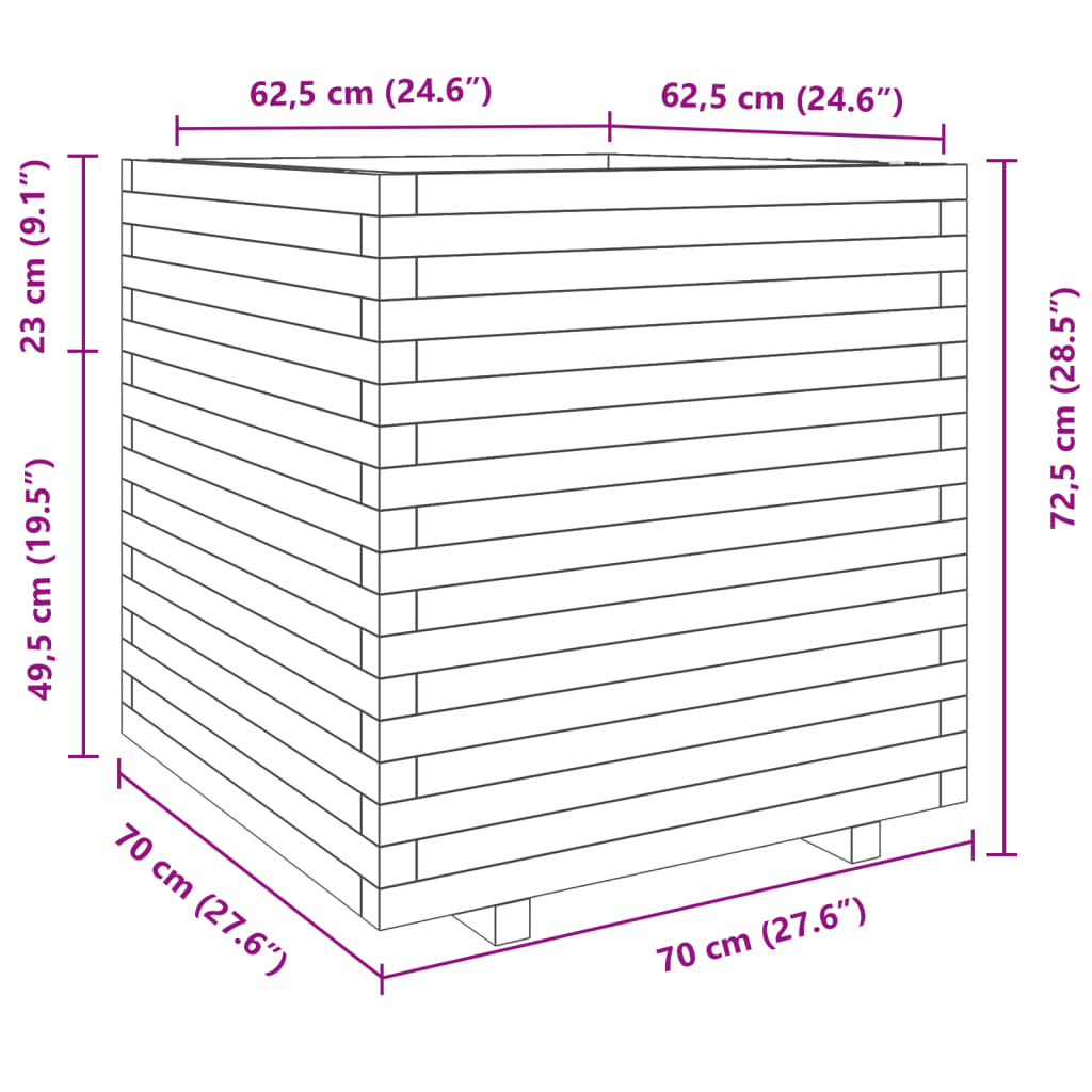 Fioriera da Giardino Bianca 70x70x72,5cm Legno Massello di Pino - homemem39