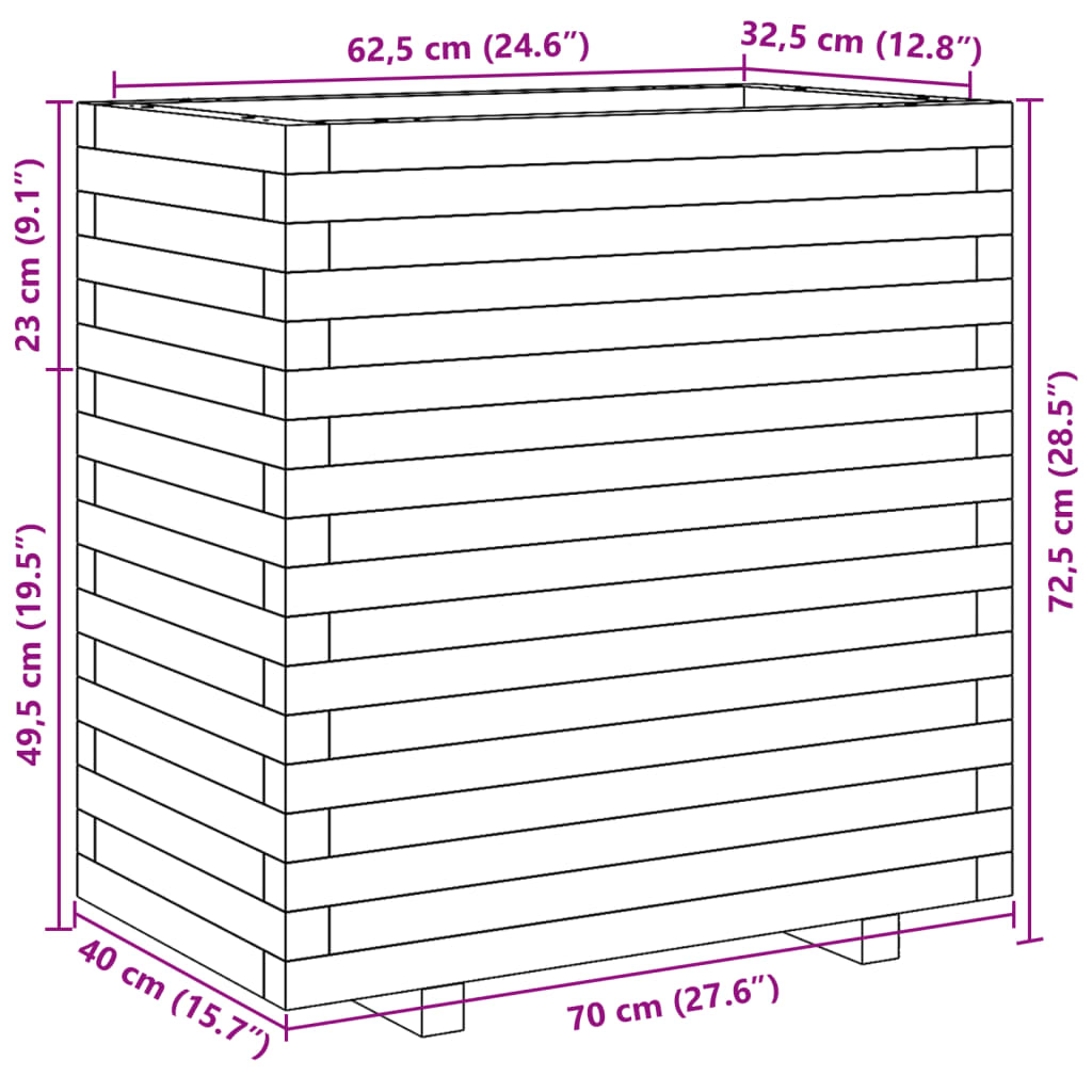 Fioriera da Giardino Bianca 70x40x72,5cm Legno Massello di Pino - homemem39
