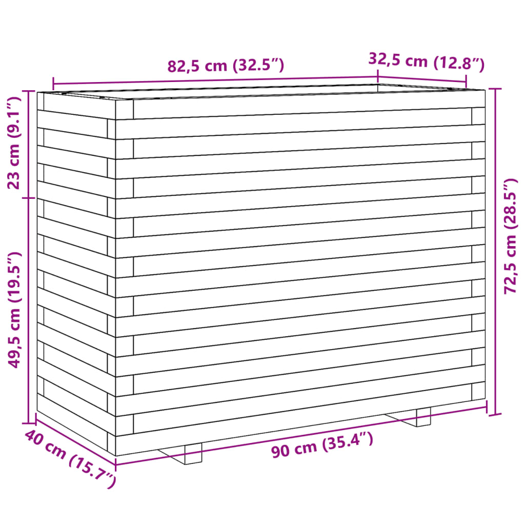Fioriera Giardino Marrone Cera 90x40x72,5cm Legno Massello Pino - homemem39