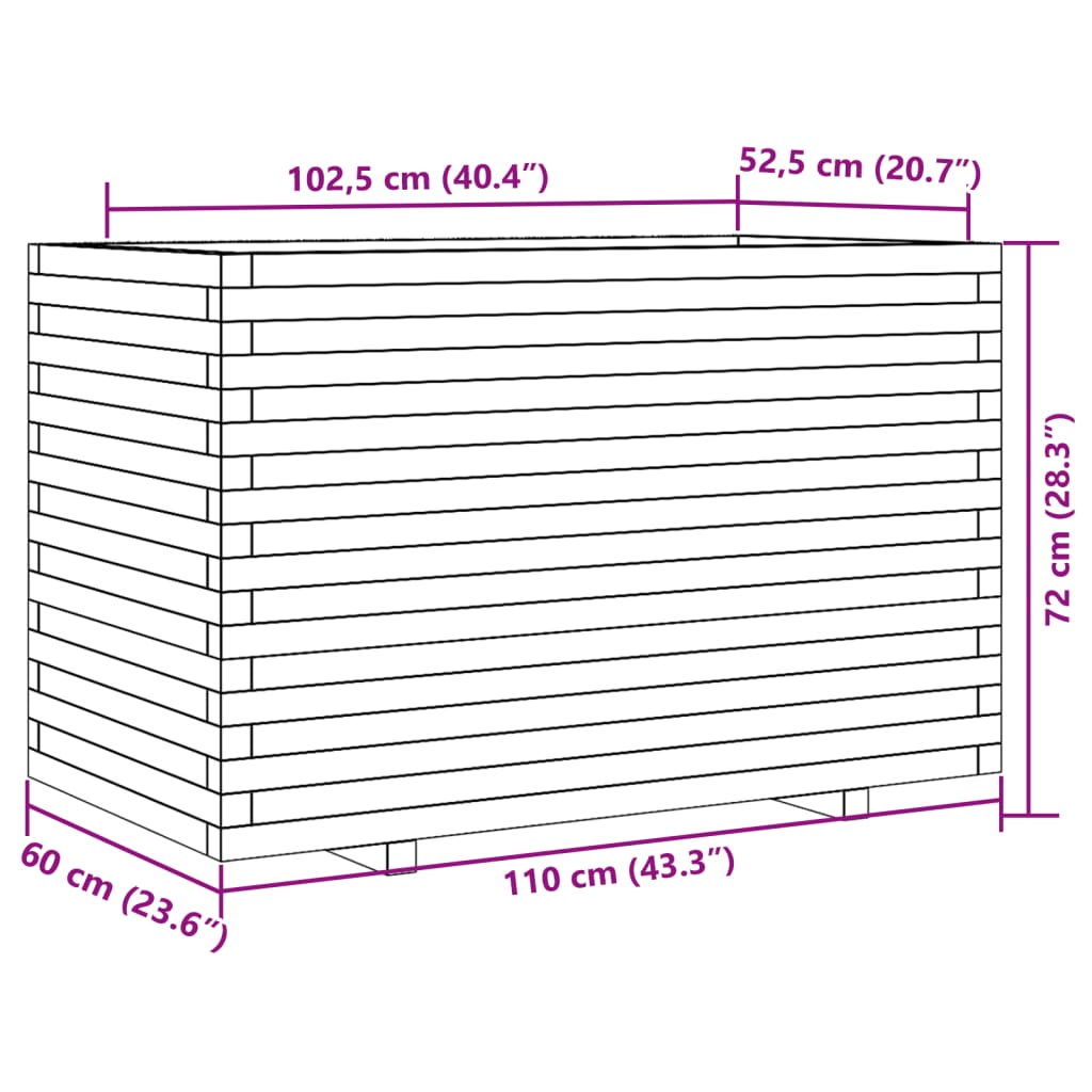 Fioriera Giardino Marrone Cera 110x60x72 cm Legno Massello Pino - homemem39