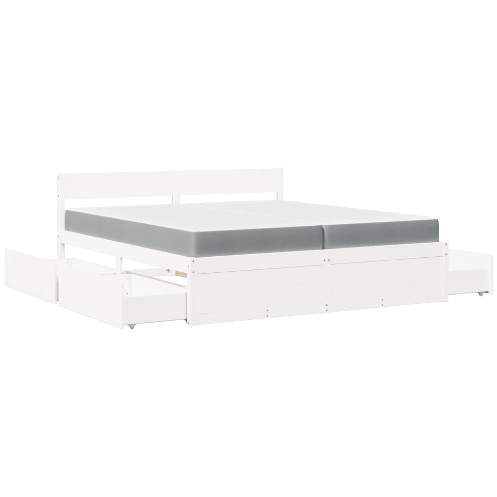 Letto Cassetti e Materasso Bianco 200x200cm Legno Massello Pino | homemem39