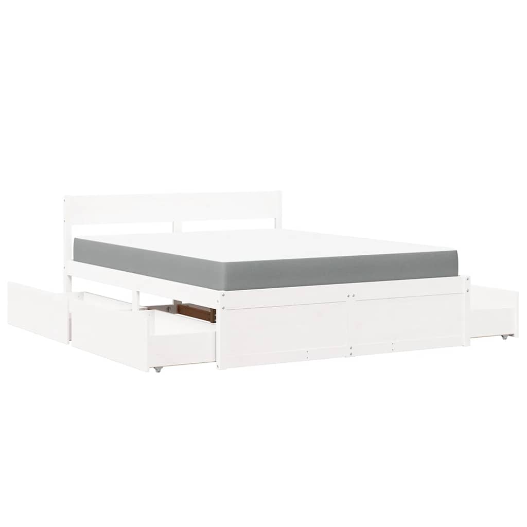 Letto Cassetti e Materasso Bianco 140x200cm Legno Massello Pino | homemem39